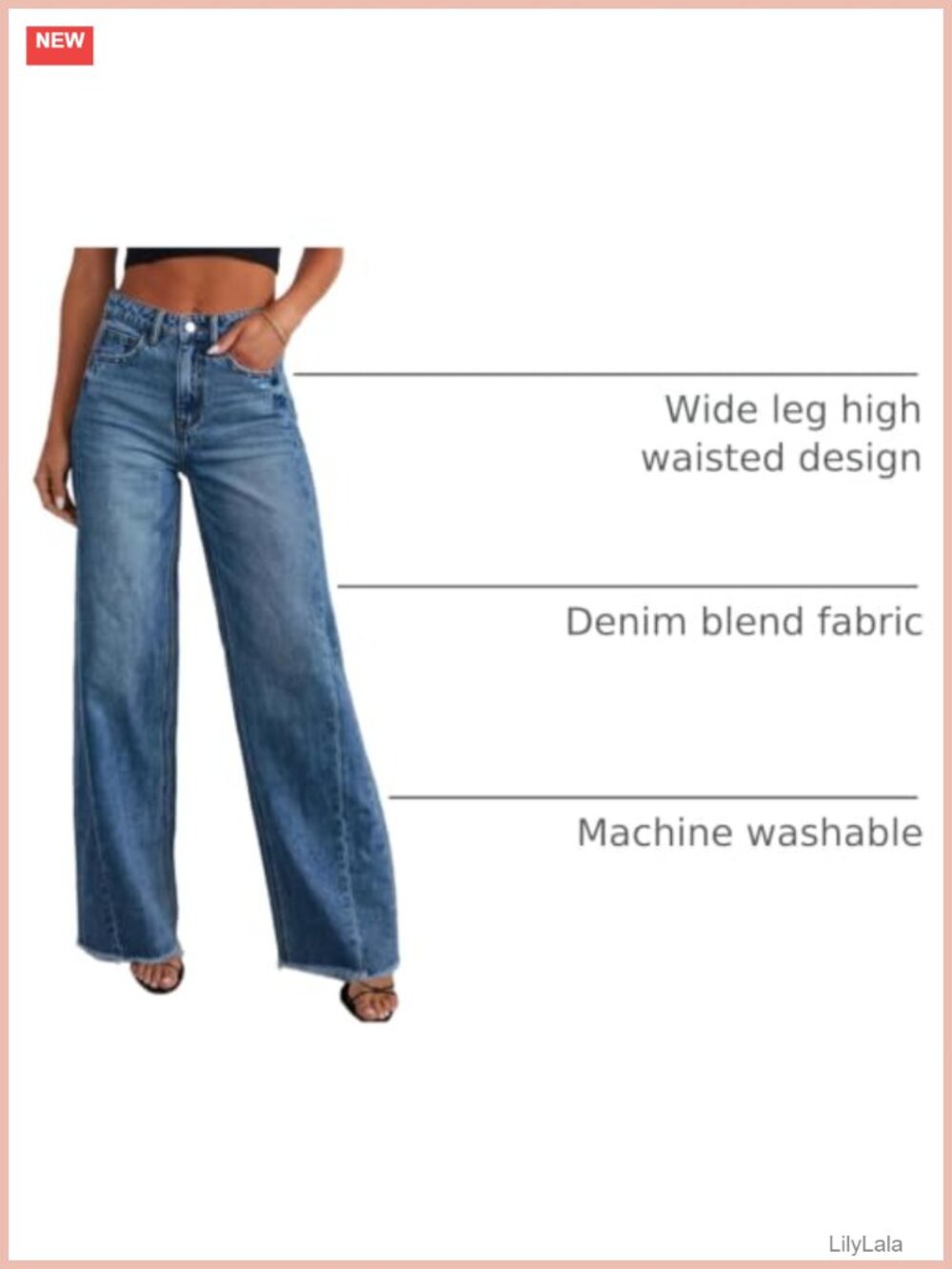 Women's Wide Leg Jeans High Waisted Stretchy Raw Hem Denim Pants - Picture 3 of 6